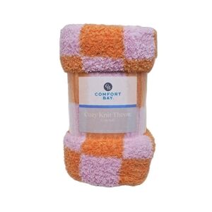 Comfort Bay Cozy Knit Throw Blanket 50x60 Orange Pink Sunset Checkered Soft NEW